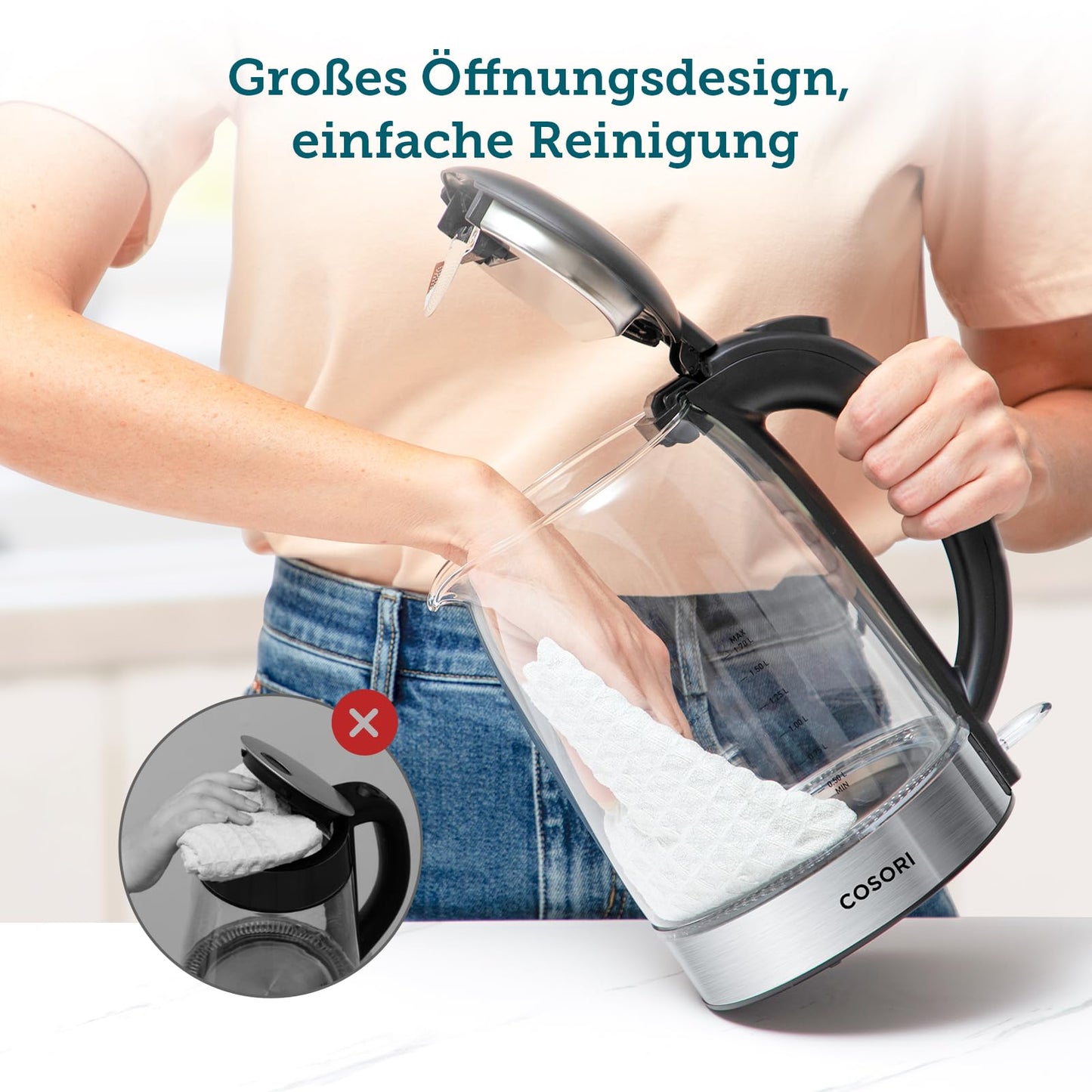 Glas Wasserkocher 1,7 L – Schnellkochend, 2200 W, Schwarz